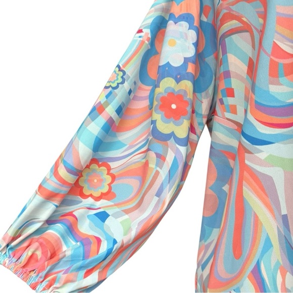 Tolani Collection Ginger Swirl Dress Size Large, NWT V-Neck and Ruffle Hem - Picture 7 of 13